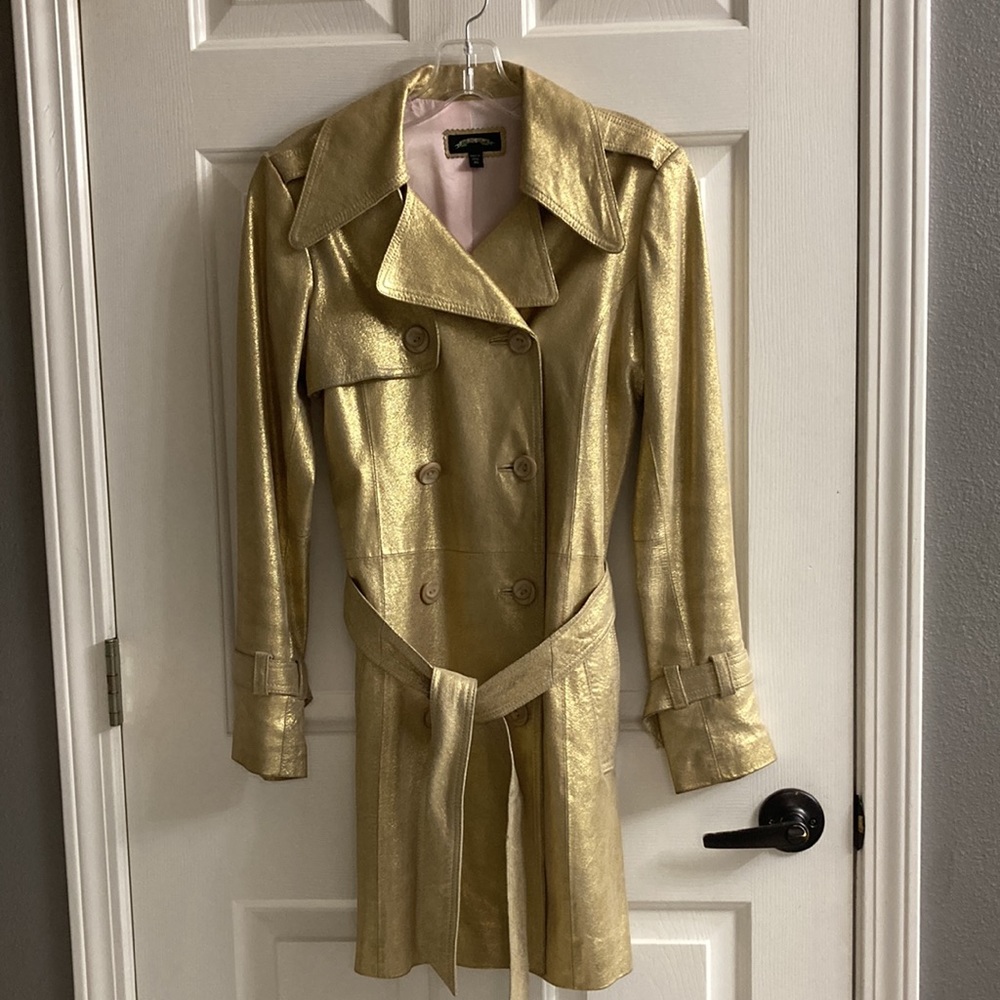 TO THE END distressed gold leather trench XS